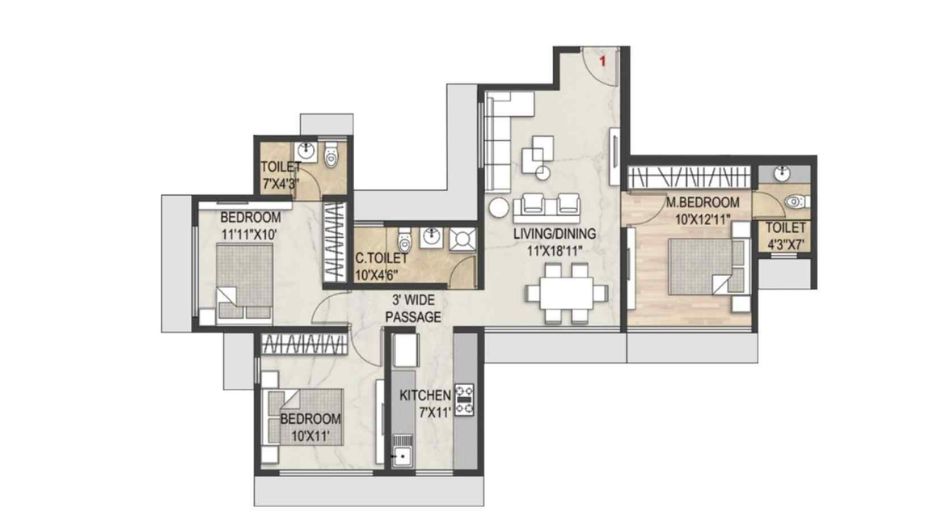 roviso-Sai-Maple-Woods-2-FLoor-Plan-2 BHK - 630 sqft